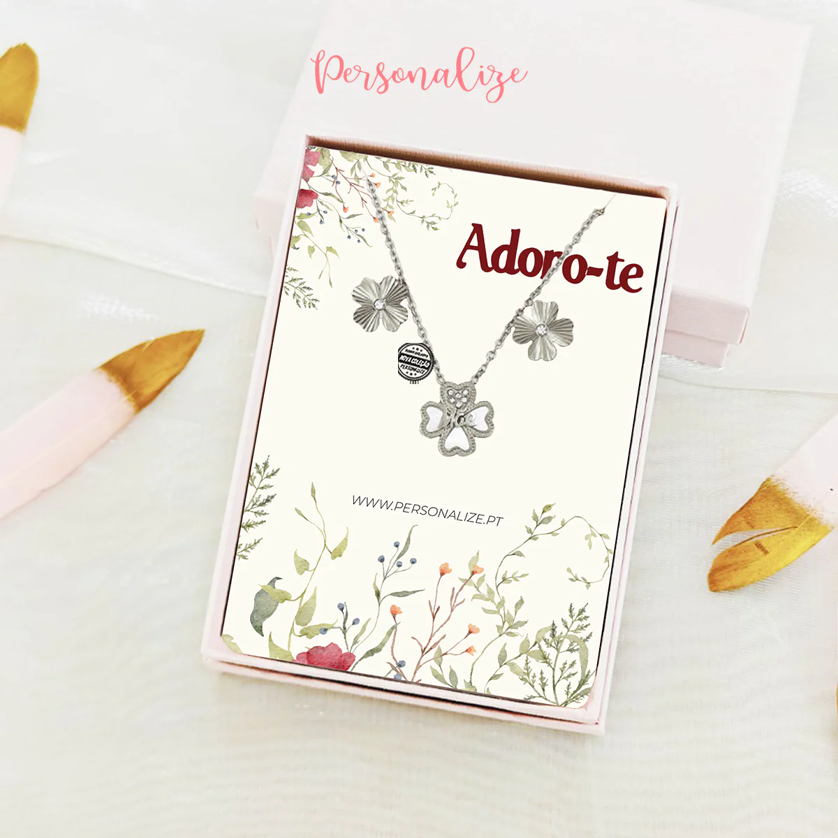Conjunto fio e brincos trevo "Mãe" - Image 2