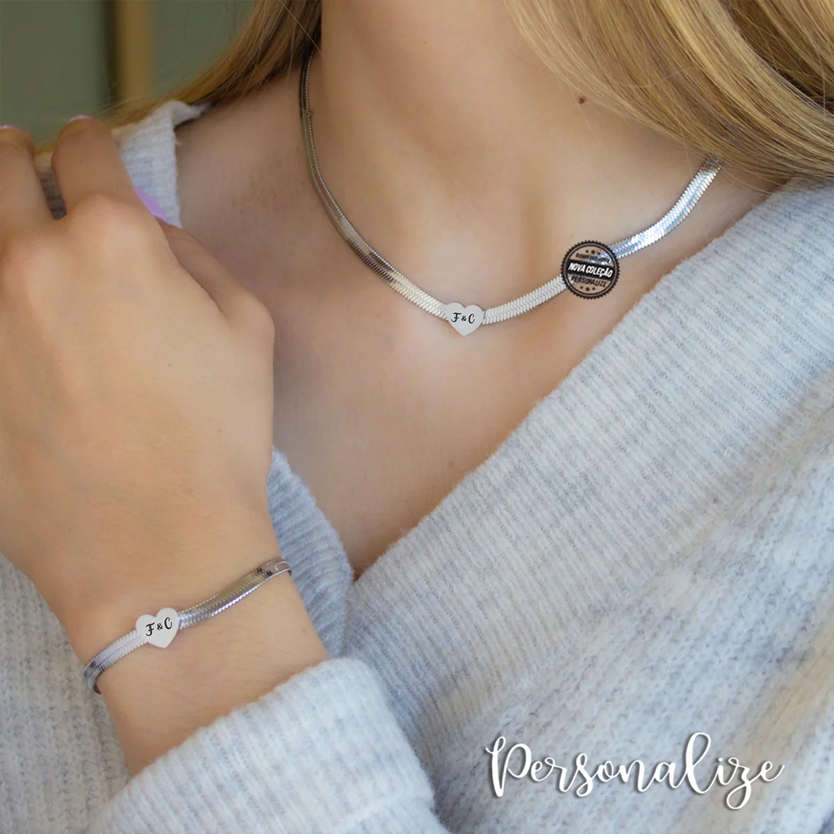 Conjunto fio e/ou pulseira snake "Coração" - Image 2