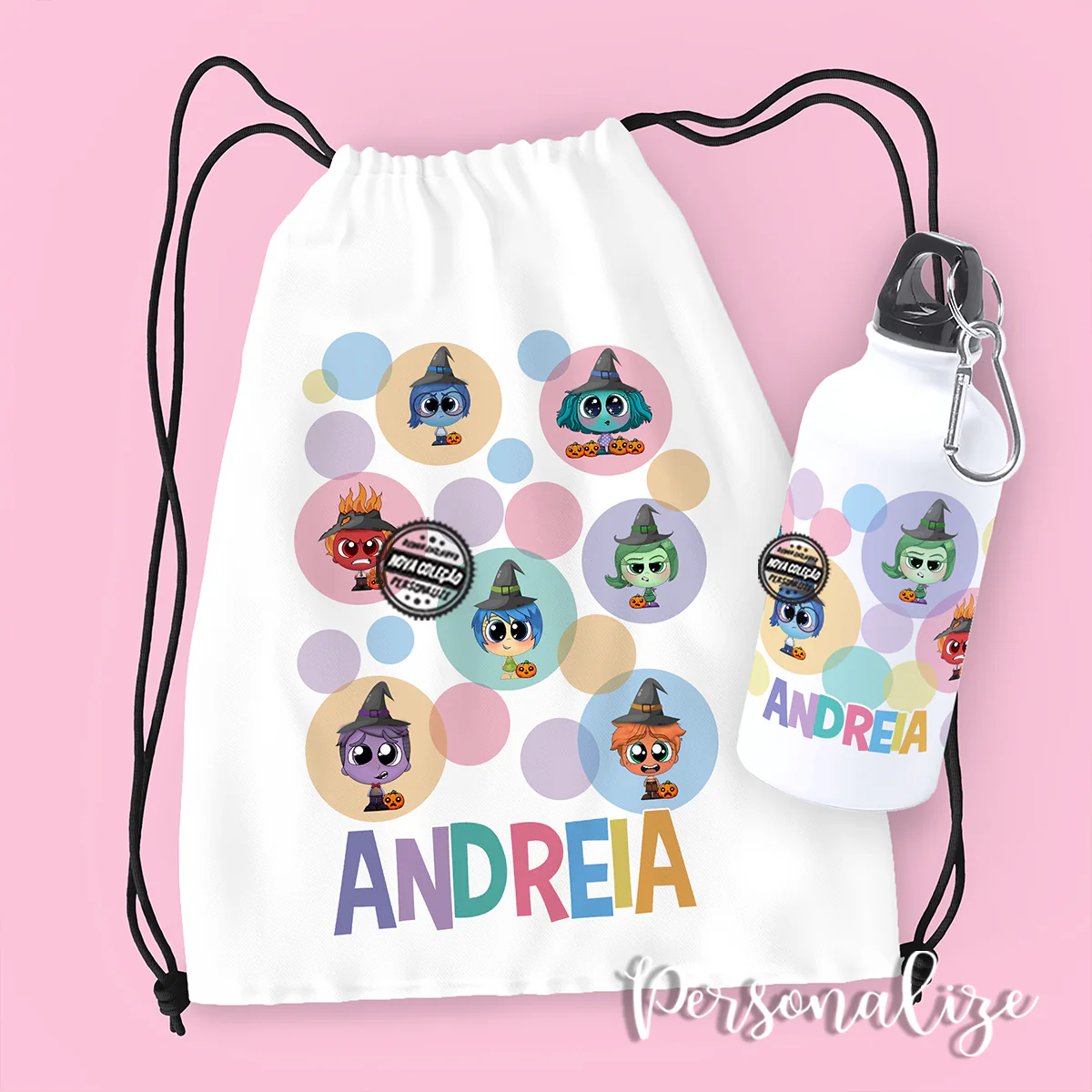 Mochila saco e/ou garrafa "Divertidamente"