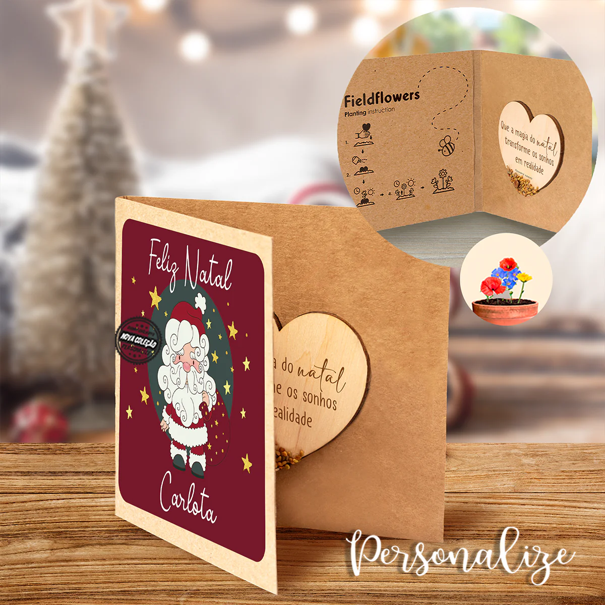 Postal Pai Natal "Coração de sementes"