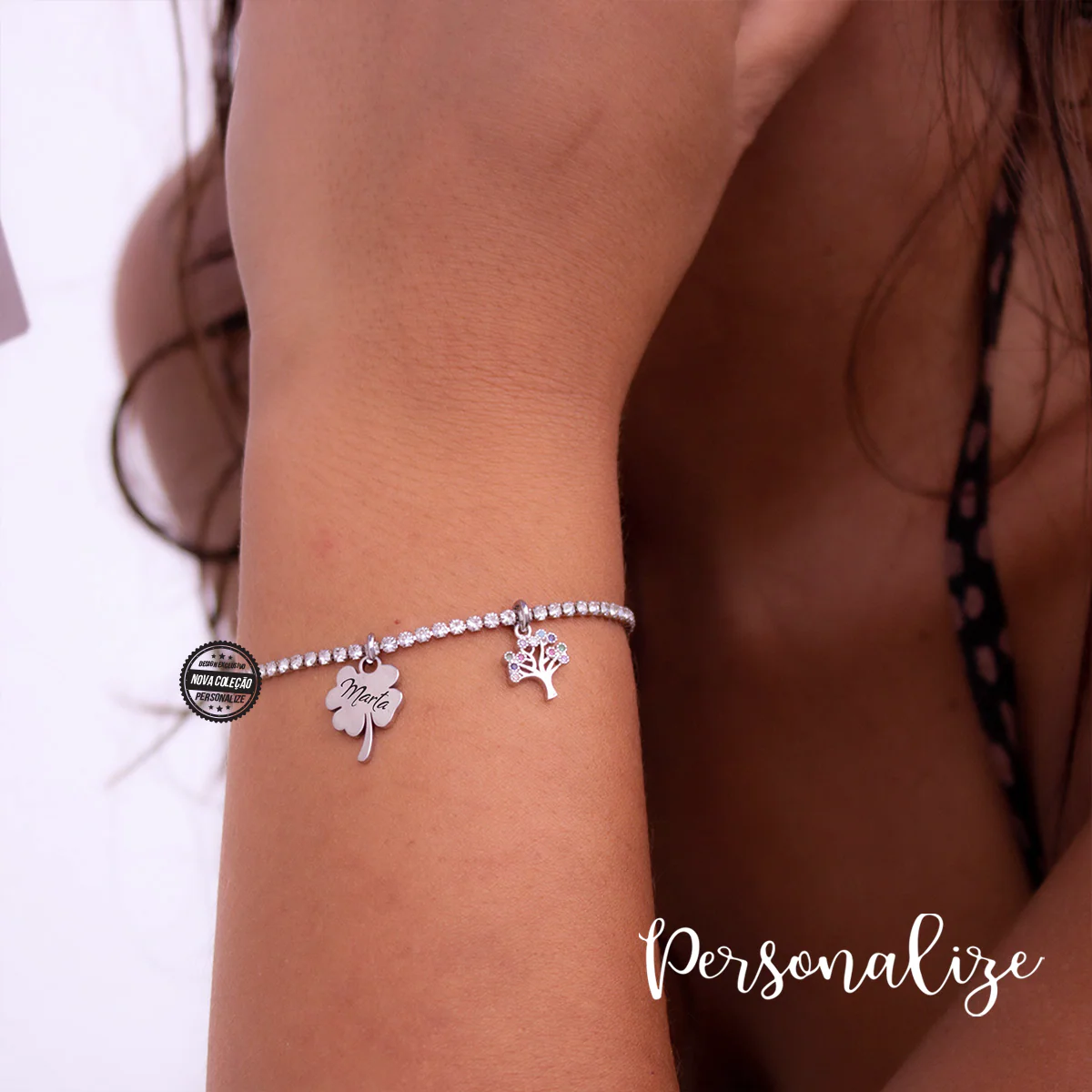 Pulseira ajustável trevo e árvore da vida "Nome" - Image 2