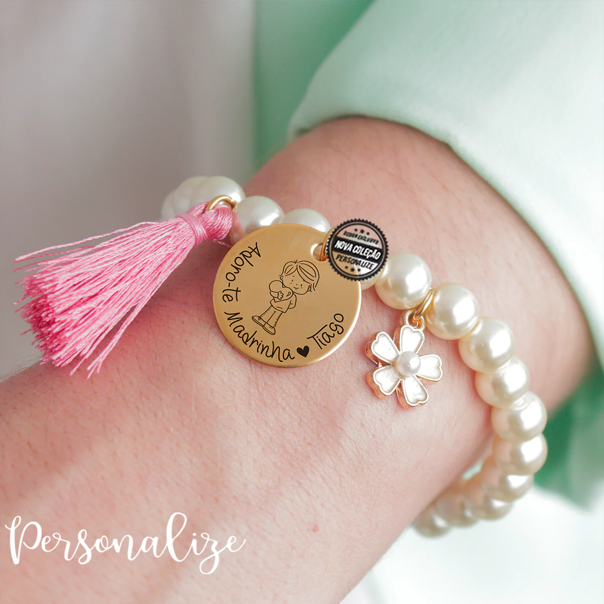 Pulseira de pérolas " Adoro-te madrinha!" - Image 2