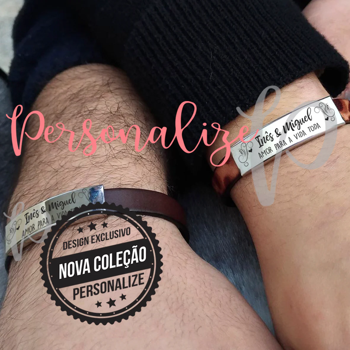 Pulseiras em pele genuína " Amor para a vida toda "