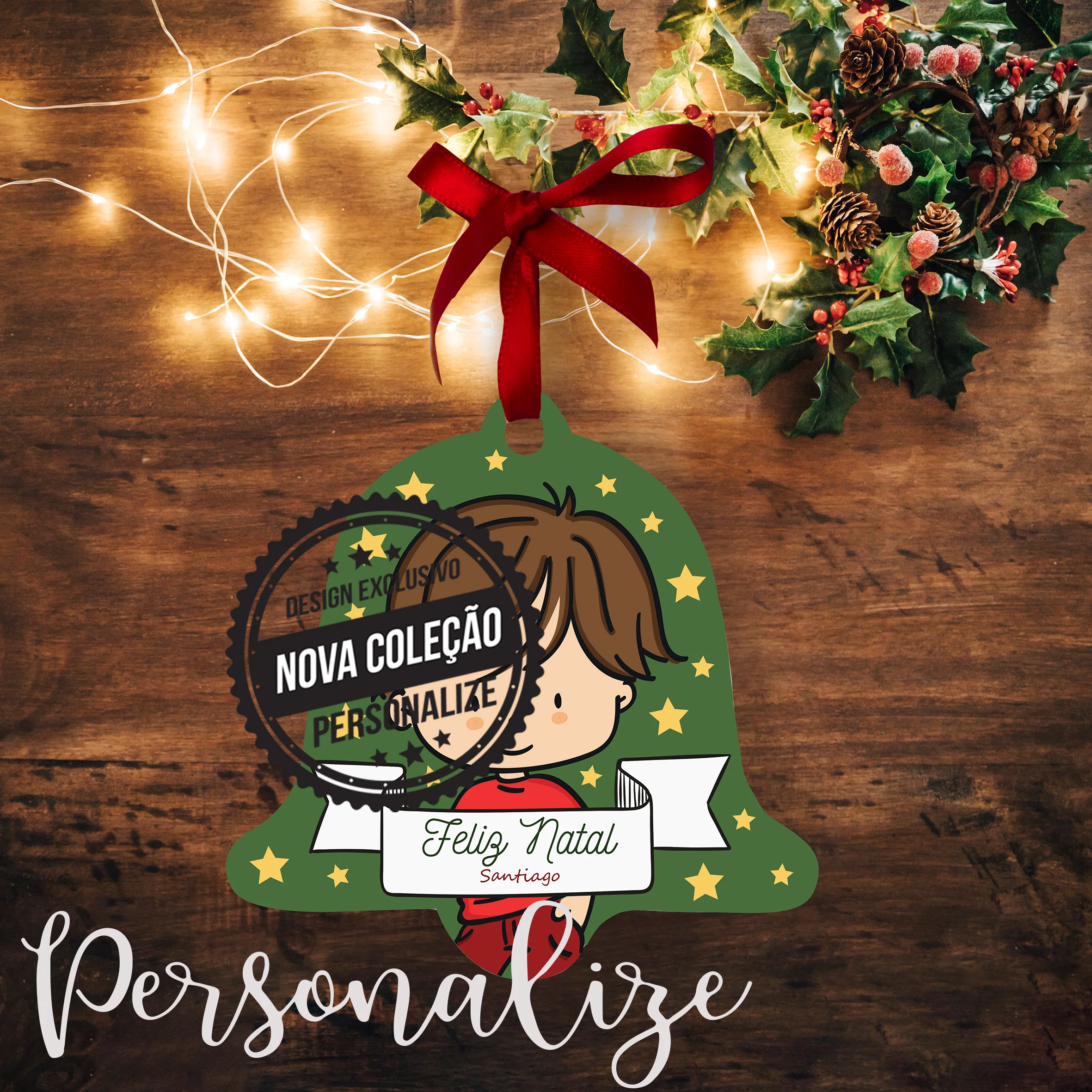 Sino de Natal plano com menino